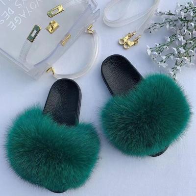 China Designer Good Quality Cheap Outdoor Fashion Trend Prices Real Fur Super Fluffy Fox Fur Slides For Women for sale