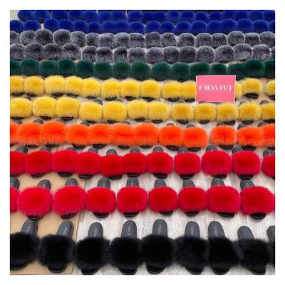 China Fashion Trend Factory Direct Wholesale Raccoon Fur Fox Fur Slides Fashionable Fluffy Fur Slides for sale