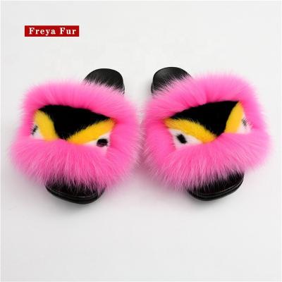 China Outdoor Cute Colorful Monster Real Mink Fur Slippers For Women 2021 Fashion Trend Design New Fashion Soft Fluffy for sale