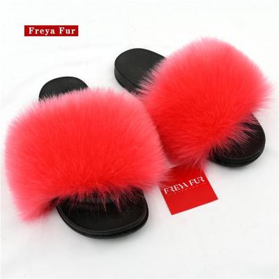 China Fast Shipping Wholesale Price Fashion Trend Open Toe Fluffy Faux Fur Slippers For Women for sale