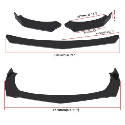 China Car Front Bumper Lip Body Kit 4 Pieces Universal Model 3 Sedan ForTesla Spoiler Splitter Lip Canard 64.5*25.5*11.5cm ABS for sale