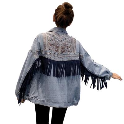 China Anti-wrinkle China Supplier New Custom Fashion Embroidered Fringe Women Tassel Denim Jackets for sale