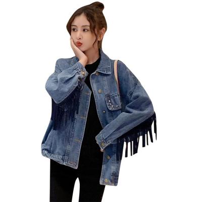 China High Quality Wholesale Women's Jeans Anti-wrinkle Autumn Fashion Women Tassel Denim Light Blue Jackets for sale