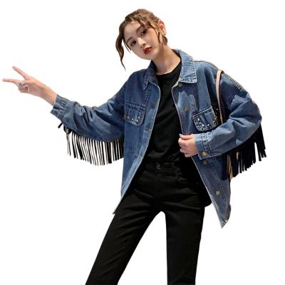 China Wholesale Anti-Wrinkle China Supplier Autumn Women Detail Images Tassel Denim Jackets With Pocket for sale