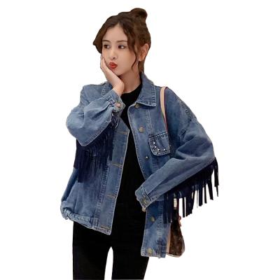 China Wholesale High Quality Loose Anti-wrinkle Drop Shoulder Jeans Women Tassel Denim Stylish Jackets for sale