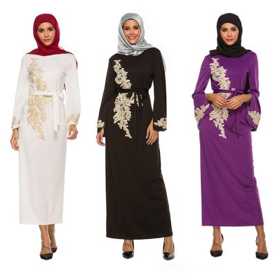 China Polyester Islamic Clothing Lace Up Beads Flare Long Sleeve White Wedding Muslim Dress Arabic Muslim Formal Dresses for sale