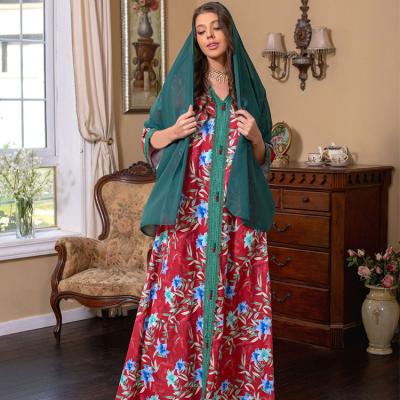 China Soft Soft Feeling Fashion Eid Abaya Scarf Jilbab Girl Dresses Skirt Flower Print Lace Up Hijab Muslim Wedding Dress for sale