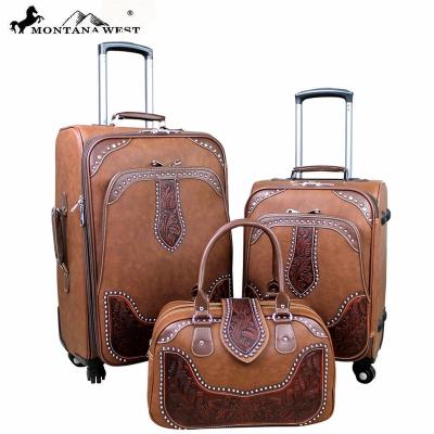 China Machined Double Handle Leather Collection 3 PC Luggage Set-Brown PU Leather Luggage for sale