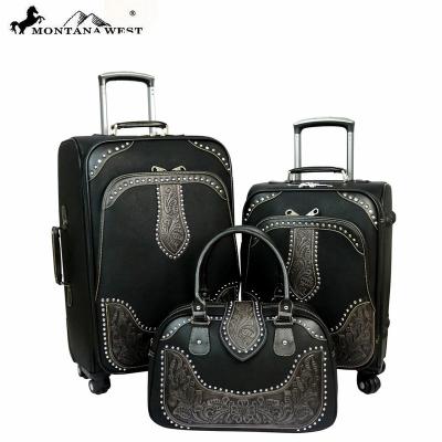 China Machined Double Handle Leather Collection 3 PC Luggage Set-Black PU Leather Luggage for sale