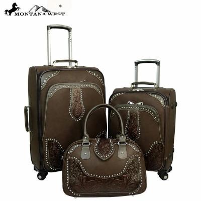 China Machined Double Handle Leather Collection 3 PC Luggage Set-Coffee PU Leather Luggage for sale