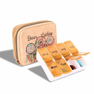 China Western Dream Catcher Print Travel Case Pill Box Design PU Pill Easy Carry Leather Box for sale