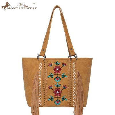 China High Quality Montana West Embroidered Floral Fringe Hidden Carry Tote PU Leather Women's Bag for sale