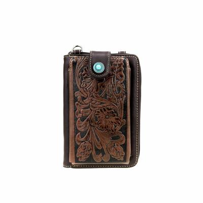 China Convenience Montana West Light Western Smartphone Wallet Floral Machined Cross - Body Coffee Wallet MW629CF for sale