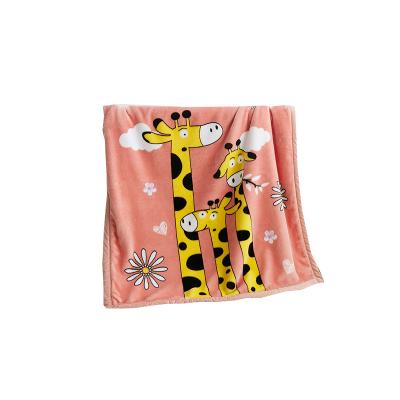 China Factory direct sales 100*130 double thickness kindergarten cartoon giraffe winter flannel blanket for sale