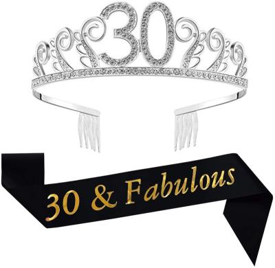 China Birthday & Event provides 30th Brithday Tiara and Sash, Sparkle Satin 30 and Sash and Rhinestone 30th Birthday Crown Fabulous Happy Birthday Decorations for sale