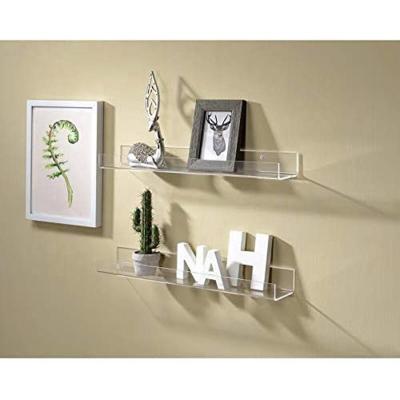 China 9X3.1 Inch L Shape Clear Wall Mounted Floating Shelves With Cable Clamps Acrylic Wall Shelf PAH811K for sale