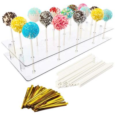 China Strong Acrylic Clear Acrylic Cake Pop Display Stand Lollipop Holder With 21 Holes For Christmas Wedding for sale