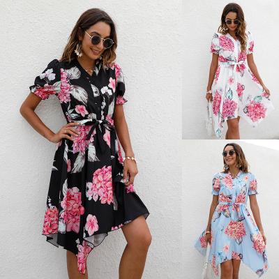 China Summer European and American Women's New Breathable Print Irregular Short Sleeve Dress for sale