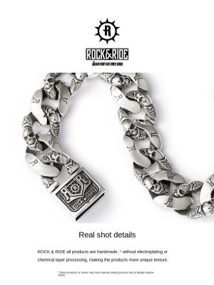 China 925 Rockride Small Skull Bracelet 925 Sterling Silver Men's Retro Personality Fashion Design for sale