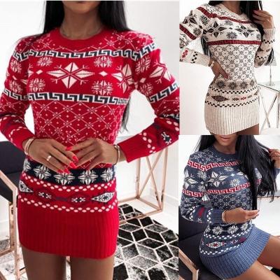 China 2021 Women's Anti-shrinkage Autumn and Winter New Women's Christmas Diamond Pattern Long Sleeve Dress Sweater for sale