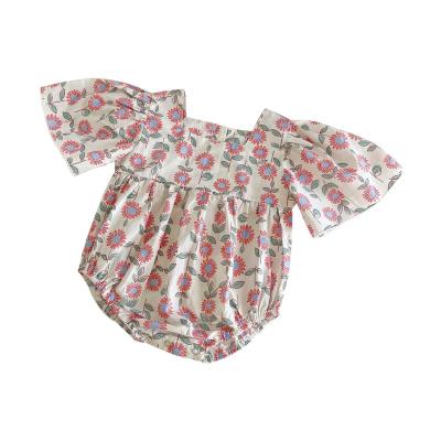 China 100% NewBron Summer New Goods Cotton Onesie Baby Girls Cute Breathable Floral Bubble Sleeve 100% Crawling Suit for sale