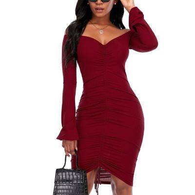 China 2021 spring summer lady temperament party fashionable tight shoulder long sleeve dress women's viable women's clothingWome sexy for sale