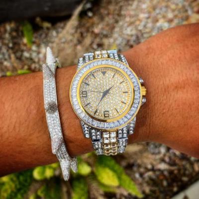 China Day/Date OH 3A Iced Out HIP HOP Wristwatches With Micro Pave CZ Stainless Steel Bracelet Dropshipping for sale