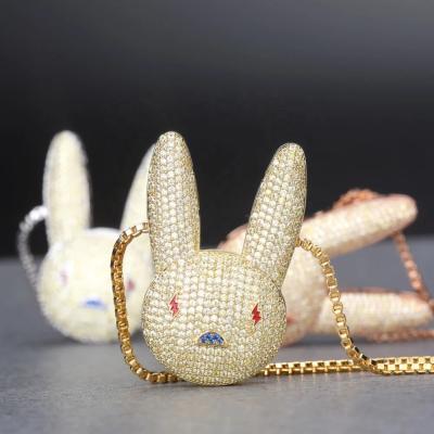 China Bling Bad Bunny Pendant Necklace Iced Out AAA Zircon Hiphop Miami Men's Hip Hop Rock Jewelry for sale