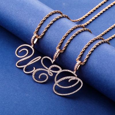 China Hiphop New A-Z Cursive Letters Name Pendant&Necklace Iced Out Cubic Zircon Gold Silver Color Charm Hip Hop Jewelry for sale