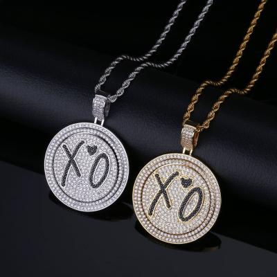 China Hiphop New XO Spinner Pendant Necklace Iced Out Hip Hop/Gold Silver Color Punk Chains For Men CZ Charms Jewelry Gift for sale