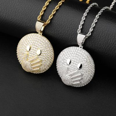 China Hiphop Sulking Handmade Character Iced Out Cubic Zircon Pendant&Necklace Gold Silver Plated Hip Hop Jewelry for sale