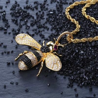 China Unisex Hiphop Hip Hop Jewelry Gifts Iced Out Micro Pave Cubic Zircon Honey Bumble Bee Animal Zircon Necklace for sale