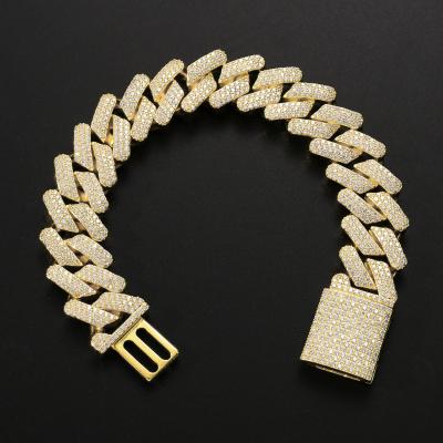 China Hiphop Cadena De Oro 20MM Hip Zircon Men's Full Hop Heavy Copper Jewelry Paved Gold Cuban Link Bracelet for sale