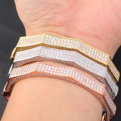 China Luxury Hiphop OH Iced Out Hip Hop Bracelet Micro Cubic Rose Gold Silver Color Polygon Bling Zircon Pave CZ Stone Hip Hop Jewelry for sale