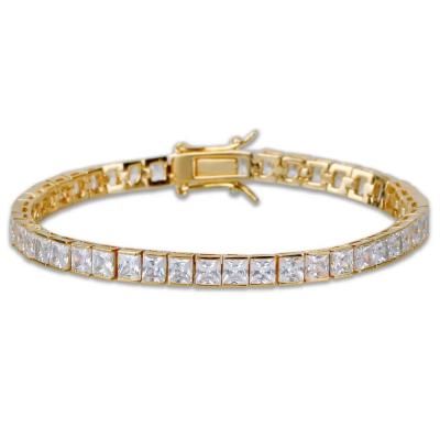 China TRENDY OH 18K Gold Plated Brass Jewelry 4mm Square CZ Diamond Baguette Tennis Chain Hippop Bracelet for sale