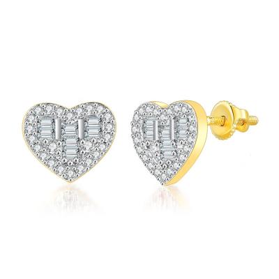 China New Style High Quality Cheap Price Fashion Hip Hop 14K Gold Plaed Wand CZ Love Heart Shape Stud Earrings for sale