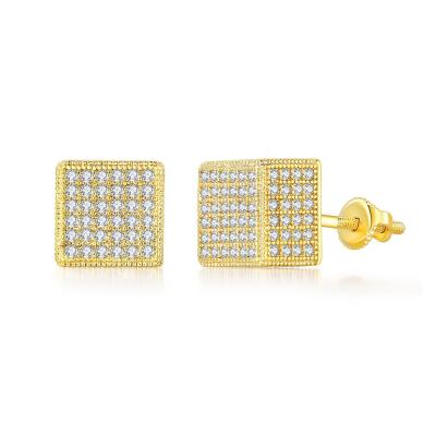 China Trendy Glacial Jewelry Iced Out Jewelry High Quality Sparkle Geometric Cubic Zirconia Stud Earrings For Unisex for sale