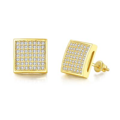 China 2021 New Ice Trend Mens Hip Hop Bling Hitter Jewelry FASHION Square Off CZ Zircon Stud Earrings for sale