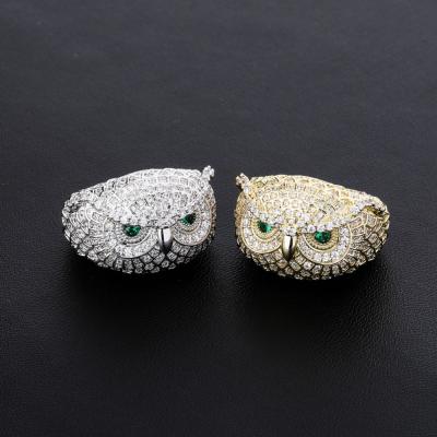 China Silver Hip Hop Cubic Zircon Gold Color Personality Hip Hop Jewelry OH Owl Animal Ring Iced Out For Women Men for sale