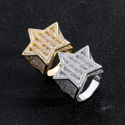 China Hiphop Anillo Hombre Hip Hop Rock Bling 5A CZ Zircon Diamond Micro Pave Fully Iced Men's Out of Star Ring for sale