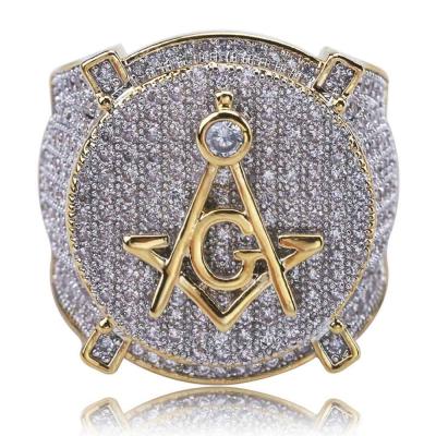 China Hiphop OH Hip Hop18K Gold Plated Outlet Brass Iced Out Micro Pave AAAAA Cubic Zircona Masonic Rings For Men for sale