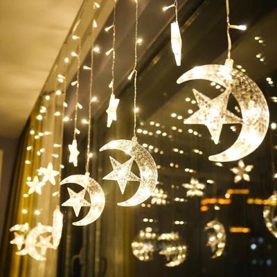 China Plug-in Party Ramadan Decoration Lights For Decor Zhoya Led Moon Star Lamp String Window Curtain Light Wedding Birthday Party for sale