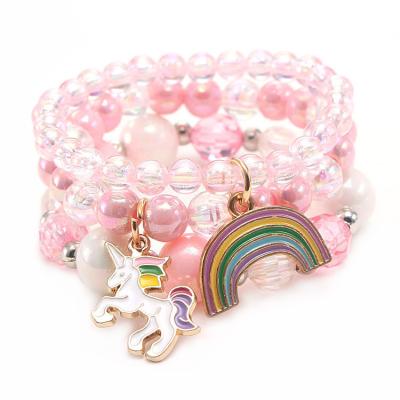 China 2021 custom cute kids rainbow bracelet bead unicorn bracelet charm for girl bracelet pendants for sale