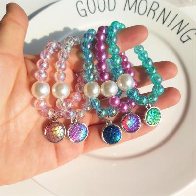 China 2021 Cute Cartoon Cute Round Dangle Princess Kids Lovely Custom Mermaid Bracelet Ring 2 Sets for sale