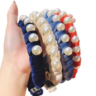 China Popular 8 colors pearl and velvet woman fashion headband designer headbands famous brands for sale