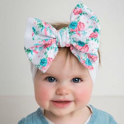 China Soft 24 Designs Printed Big Bow Knot Headband Soft Ribbed Baby Band Girl for sale