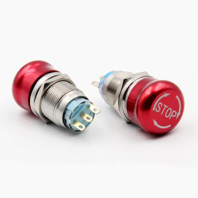 China 19mm DU19-T Mushroom Emergency Stop Metal Push Button Switch Emergency Switch 1NO1NC/2NO2NC Metal OFF Contact for sale