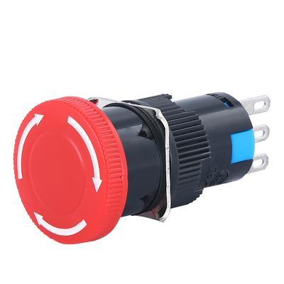 China 1NO 1NC LA16Y-11ZS 16mm Mushroom Emergency Stop Switch 3 Pins 1NO1NC 16A 250V, Locking Emergency Stop Push Button Switch 16mm Red for sale