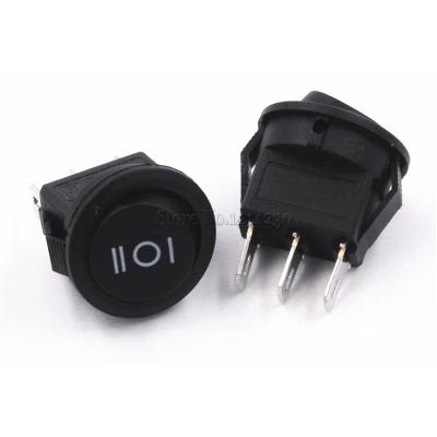 China ON-OFF-ON Diameter 16mm Round Small 3 Pin 6A/125V 3A/250V SPDT ON-OFF-ON Rocker Switch Black Snap-in for sale