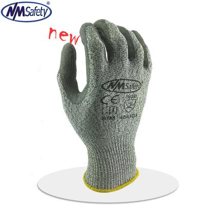 China NMSafety 13 Gauge Anti-Slip Knitted Nylon HPPE and Fiberglass Coating Dipped PU Palm Cut Resistant Safety Protective Work Glove for sale